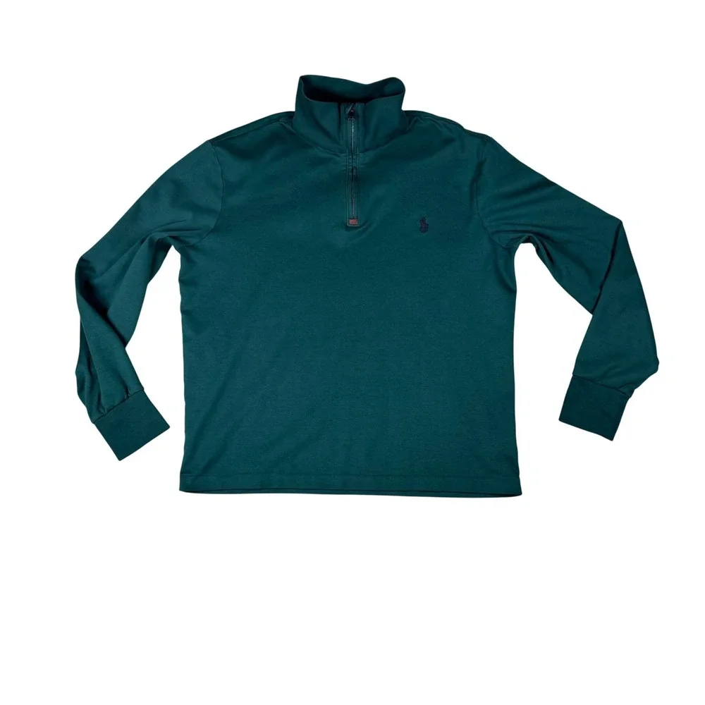 Polo Ralph Lauren Mens Quarter Zip Pullover Hunter Green Cotton Sweater Size M